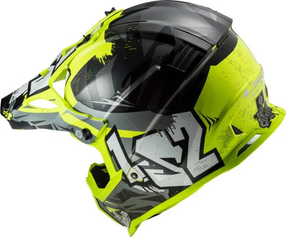 LS2 MX437 Fast Evo Crusher Matt Black Hi Vis Yellow Helmet - Riders Junction