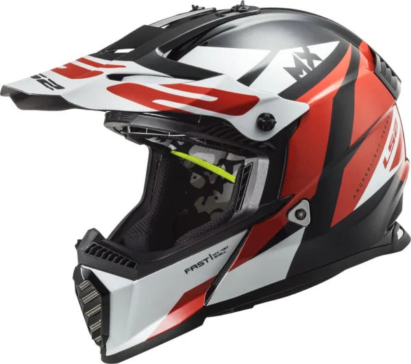 LS2 MX437 Fast Evo Strike Black White Red Helmet - Riders Junction
