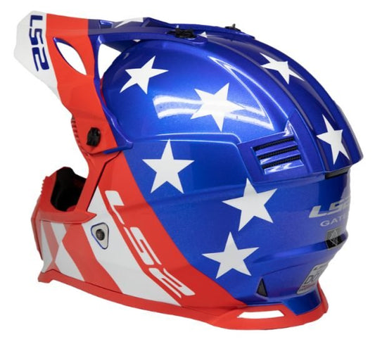 LS2 MX437 Fast Evo Stripes Red White Blue Helmet - Riders Junction