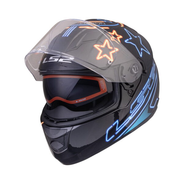 LS2 FF320 Stream Evo Neon Matt Black Blue Fluo Orange Helmet - Riders Junction