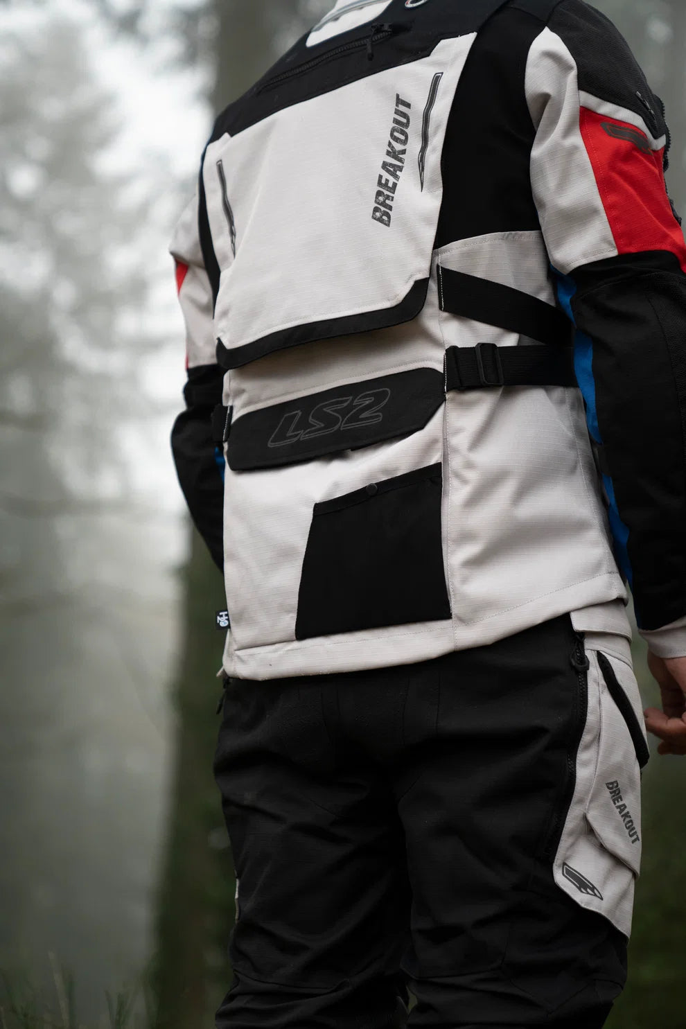 LS2 Breakout Man Jacket Grey Blue Red (CE Class AA Certified)