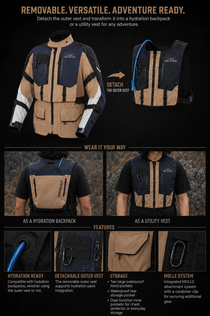LS2 Breakout Man Jacket Sand Blue Grey (CE Class AA Certified)