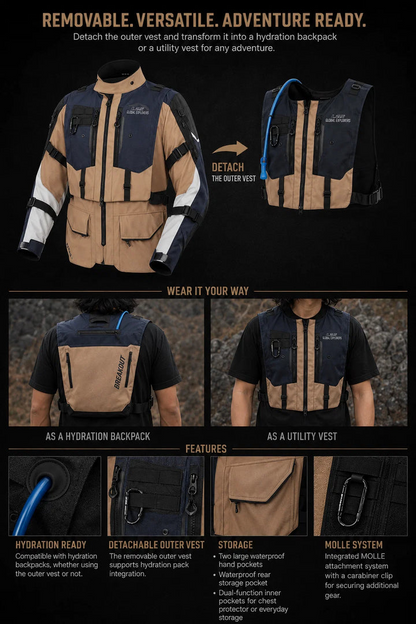 LS2 Breakout Man Jacket Sand Blue Grey (CE Class AA Certified)