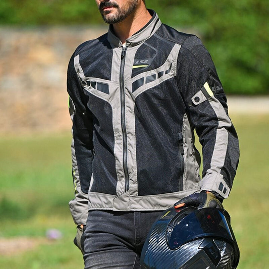 LS2 Garda Air Man Riding Jacket Green Black Hi-Vi Yellow (CE Class A Certified)