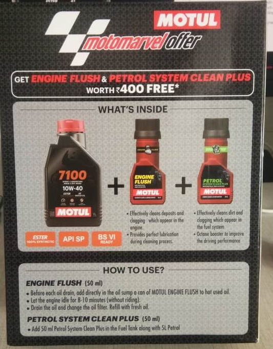 MOTUL 7100 4T 10W-50(1L)+Engine flush(50ml)+Petrol system clean(50ml)combo Full-Synthetic Engine Oil (1L, Pack of 3)