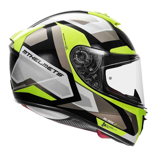 MT Blade 2SV Finish Line Motorcycle Helmet Fluorescent Yellow - Riders Junction
