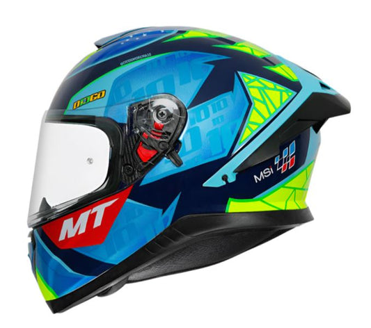 MT Thunder 3 SV Spoiler Diogo Moreira A7 Matt Blue Yellow Helmet