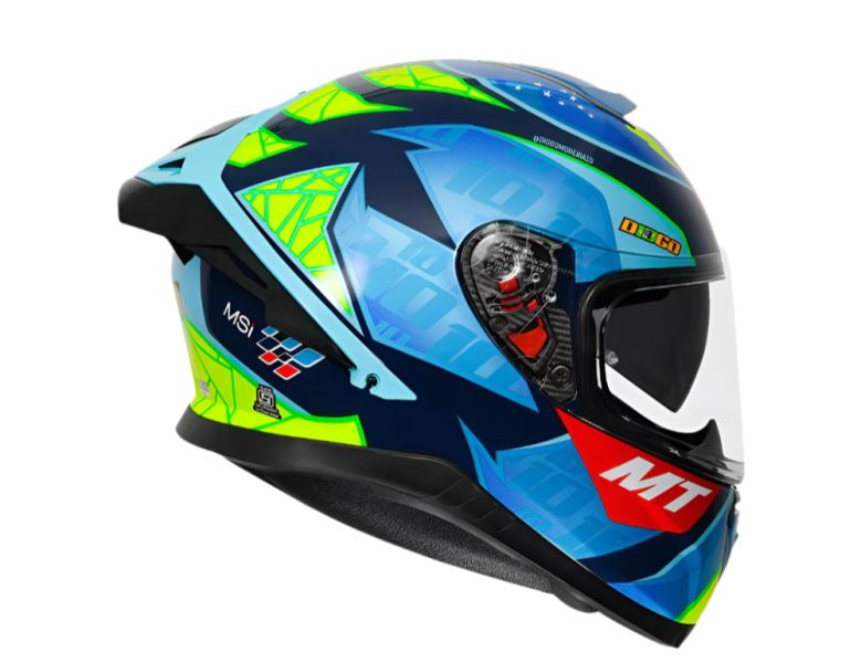 MT Thunder 3 SV Spoiler Diogo Moreira A7 Gloss Blue Yellow Helmet