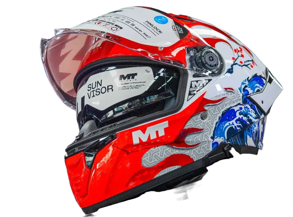 MT - Thunder 4 SV Yamanaka Japan A5 Gloss White Red Blue Riding Helmet