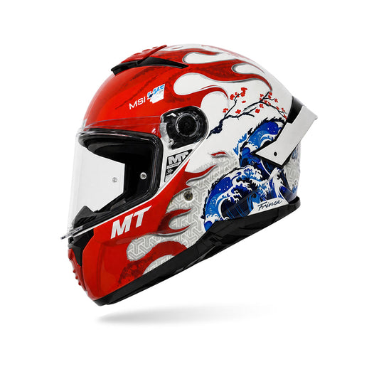 MT Helmets Thunder 4 SV Yamanaka Japan A5 Gloss White Red Blue Riding Helmet