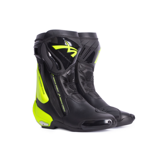 Mocha Knight Professional Racing Boots For Men (Black/Fluorescent Green) MK-SHK109