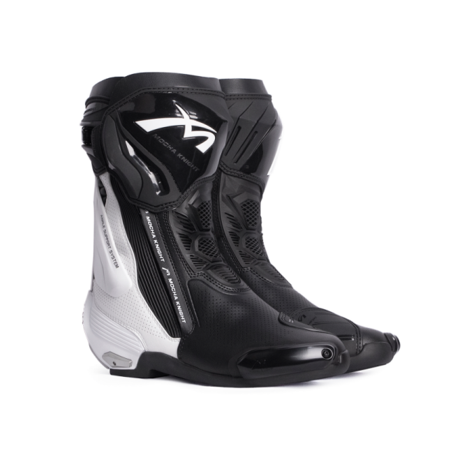 Mocha Knight Professional Racing Boots For Men (BlackWhite) MK-SHK109