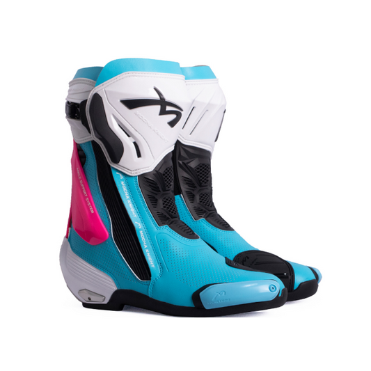 Mocha Knight Professional Racing Boots For Men (White/Blue/Pink) MK-SHK109