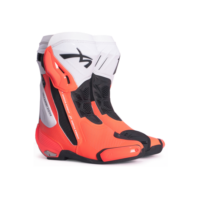 Mocha Knight Professional Racing Boots For Men (White/Fluorescent Orange) MK-SHK109