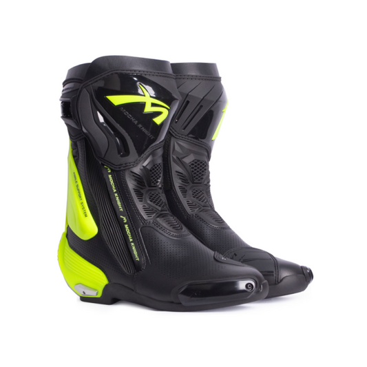 Mocha Knight Professional Racing Boots For Women (Black/Fluorescent Green) MK-SHKW109