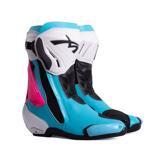 Mocha Knight Professional Racing Boots For Women (White/Blue/Pink) MK-SHKW109