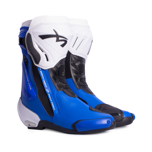 Mocha Knight Professional Racing Boots For Women (White/Blue) MK-SHKW109