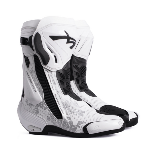 Mocha Knight Professional Racing Boots For Women (White/Silver Grey) MK-SHKW109