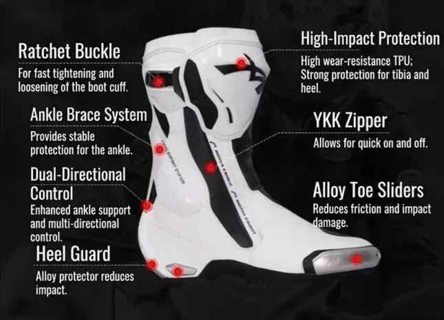 Mocha Knight Professional Racing Boots - White