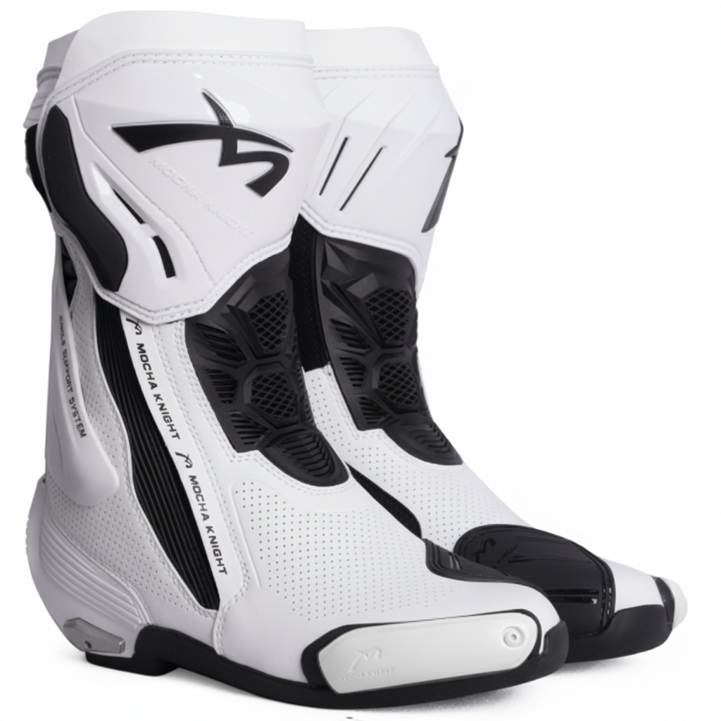 Mocha Knight Professional Racing Boots - White