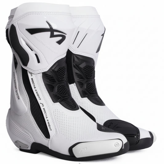 Mocha Knight Professional Racing Boots - White