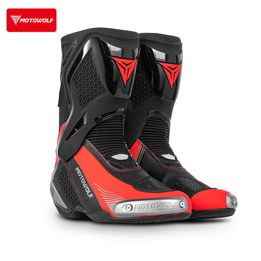 MotoWolf B01 Racing Motorcycle Riding Boots - Black Red