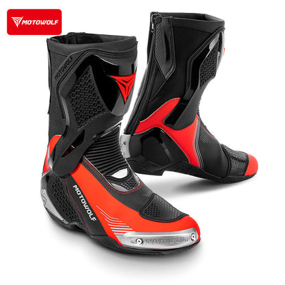 MotoWolf B01 Racing Motorcycle Riding Boots - Black Red
