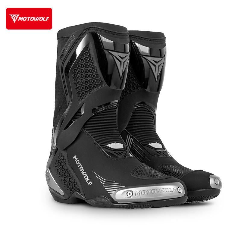 MotoWolf B01 Racing Motorcycle Riding Boots - Black