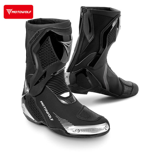 MotoWolf B01 Racing Motorcycle Riding Boots - Black