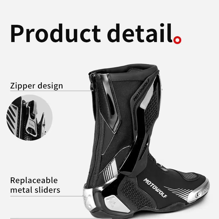 MotoWolf B01 Racing Motorcycle Riding Boots - Black