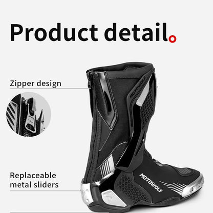 MotoWolf B01 Racing Motorcycle Riding Boots - Black
