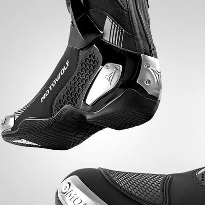 MotoWolf B01 Racing Motorcycle Riding Boots - Black