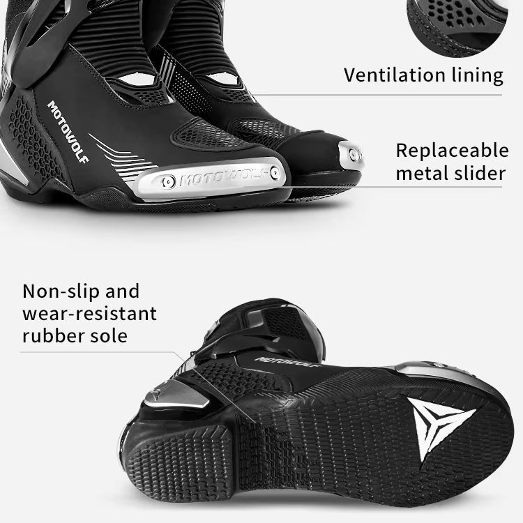 MotoWolf B01 Racing Motorcycle Riding Boots - Black