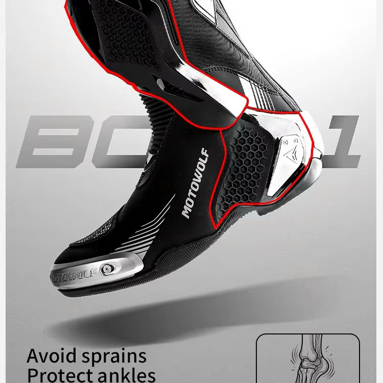 MotoWolf B01 Racing Motorcycle Riding Boots - Black