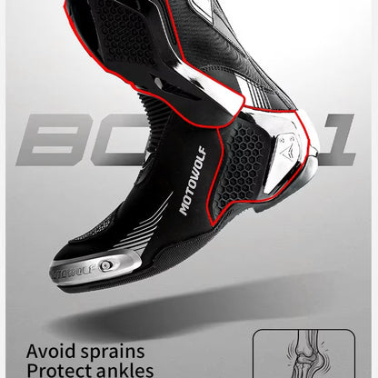 MotoWolf B01 Racing Motorcycle Riding Boots - Black