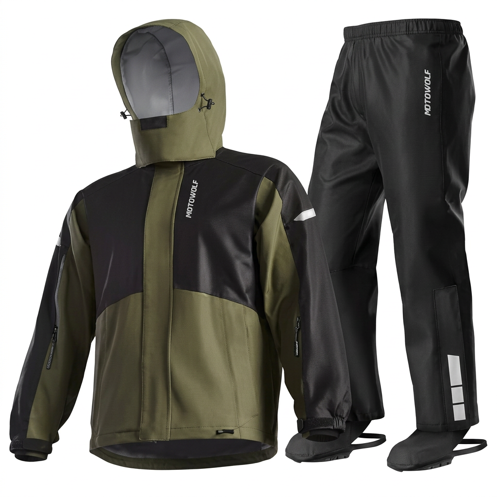 Motowolf Raincoat Green MDL0405 Motorcycle Riding Rain Suit