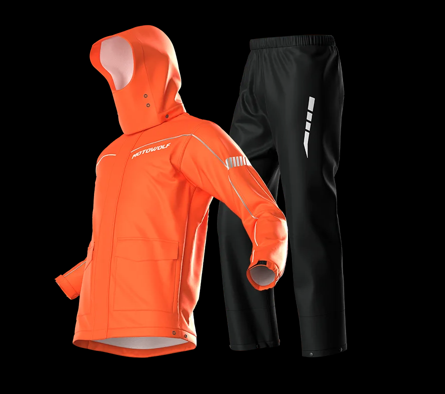 Motowolf Raincoat Orange 0403B Motorcycle Riding Rain Suit