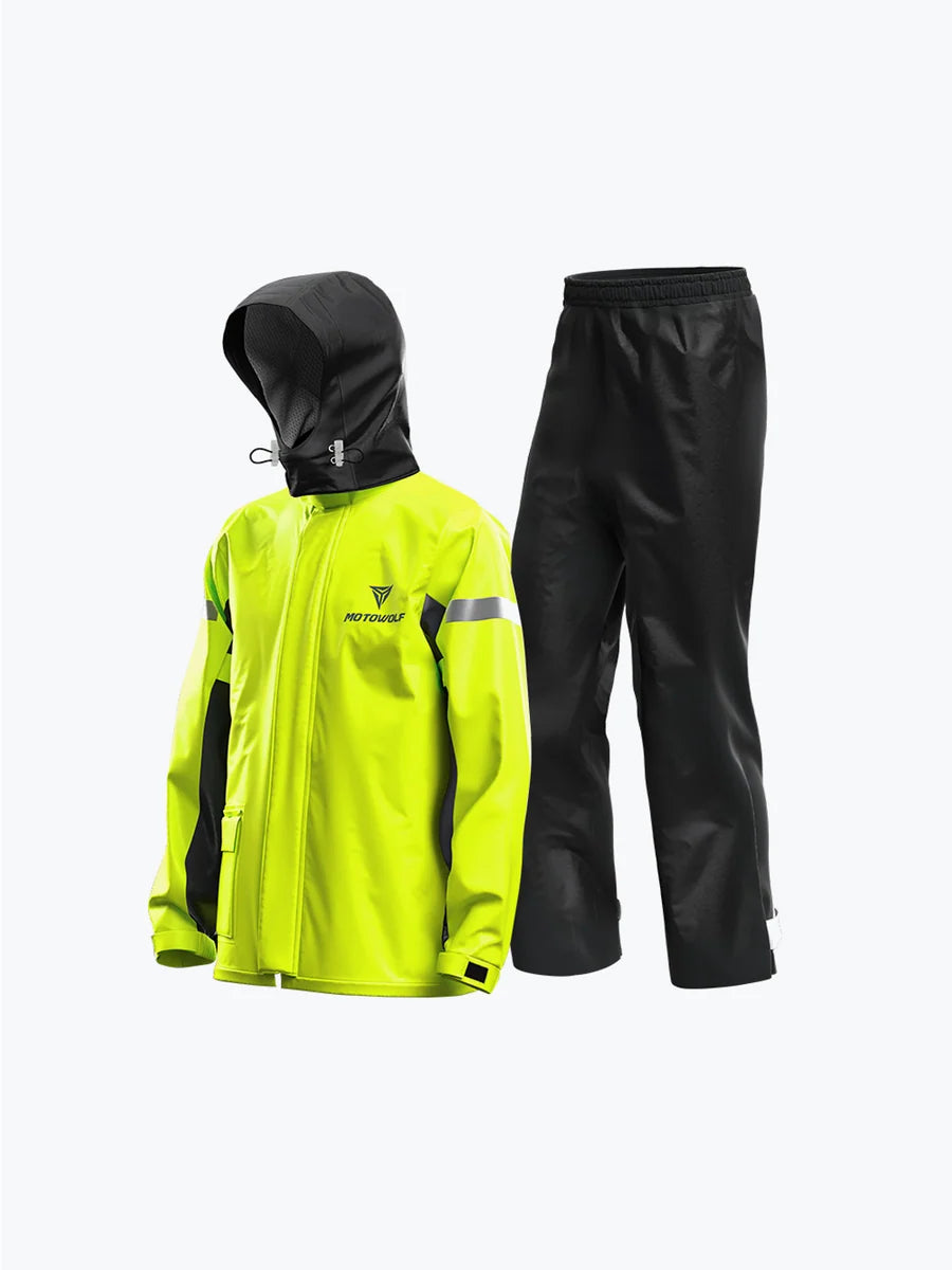 Motowolf Raincoat Yellow 0401 Motorcycle Riding Rain Suit