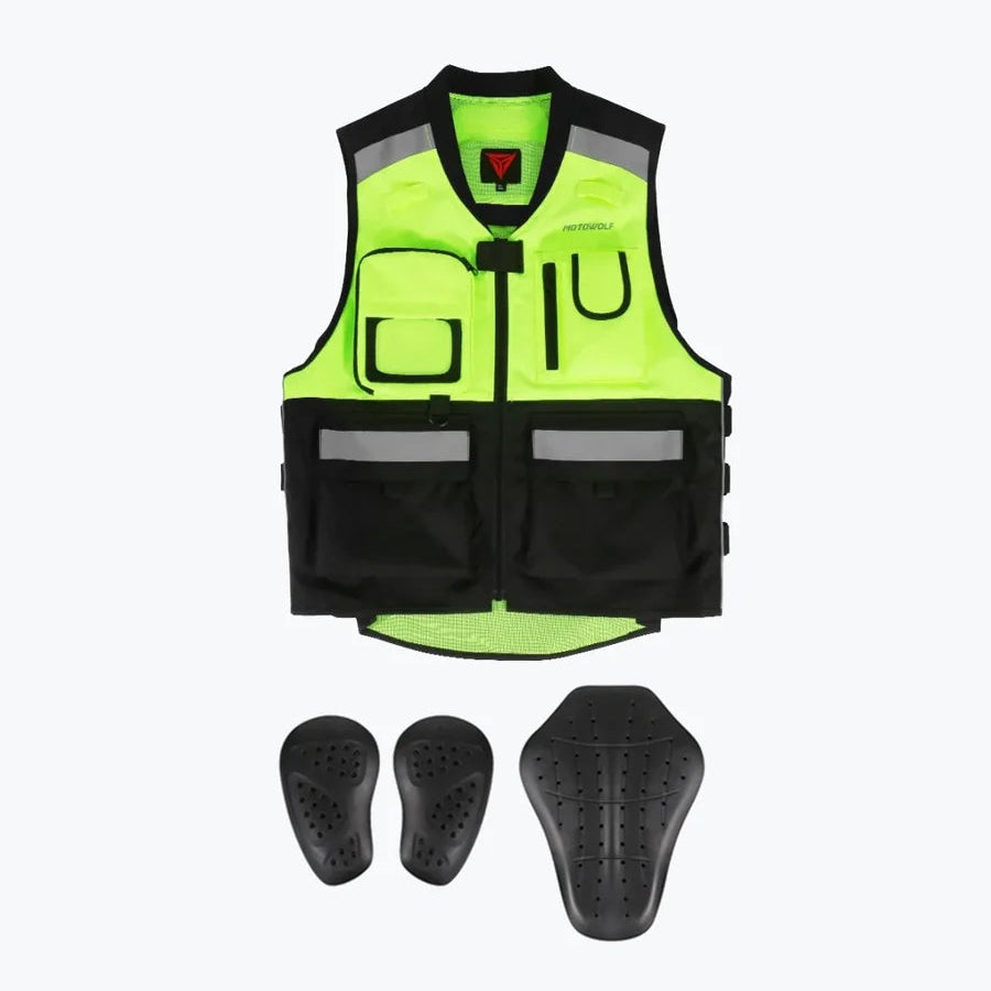 Motowolf Vest With Pad Black Green 0504
