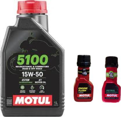 Motul 5100 4T 15W-50(1litre) + Engine Flush(50ml)+petrol System Clean(50ml)combo Technosynthese (semi Synthetic) (1 L)