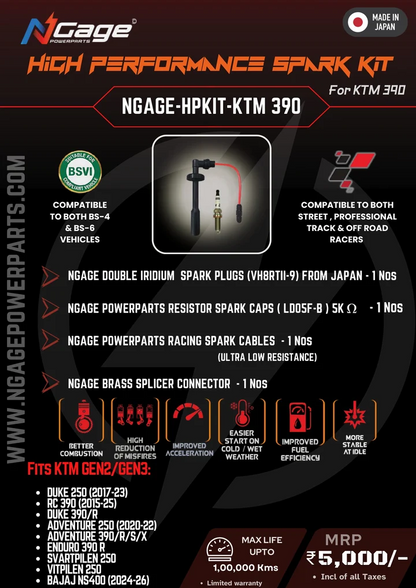 N-Gage Powerparts High Performance Spark Plug Kit for KTM Duke / RC / Adventure 250–390 & Bajaj NS400