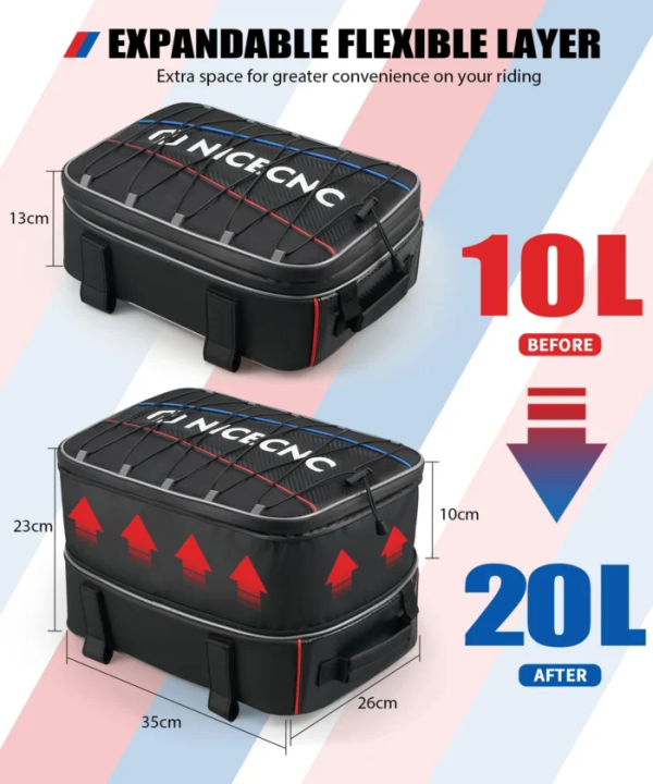 NiceCNC Motorcycle Top Case Bag Expandable Top Box Roof Bag for BMW