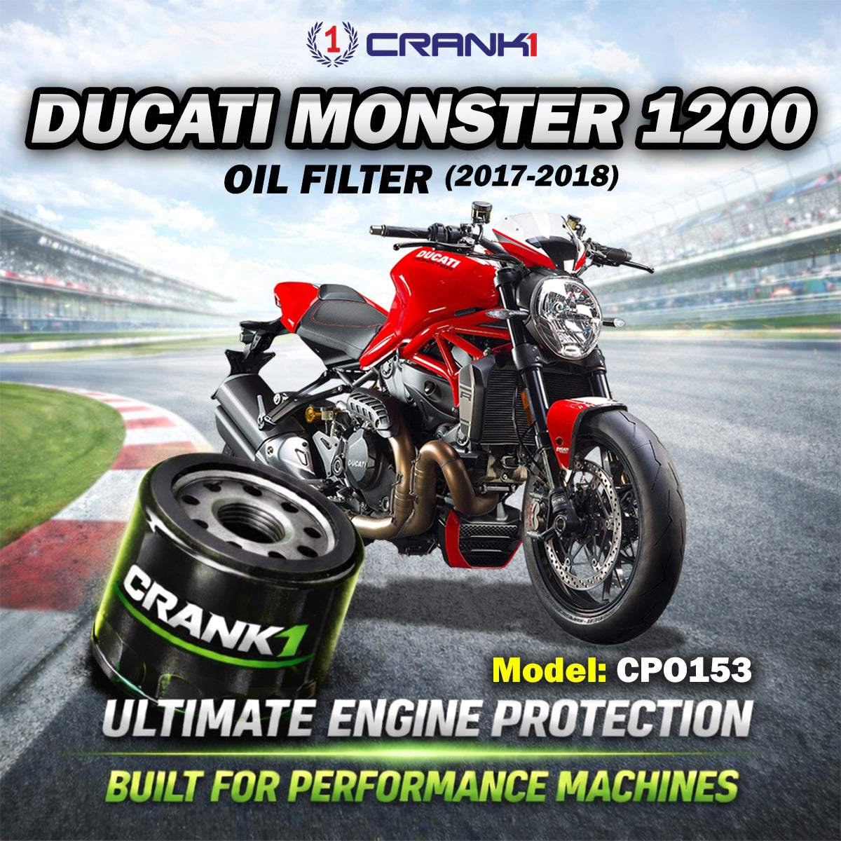 Oil Filter For Ducati Monster 1200 (2017-2018) - CPO153 - CRANK1