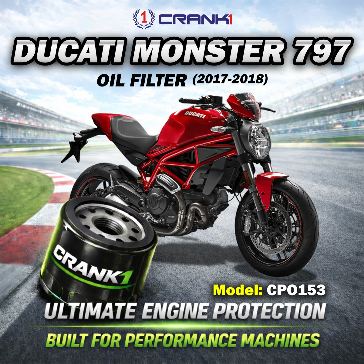 Oil Filter For Ducati Monster 797 (2017-2018) - CPO153 - CRANK1