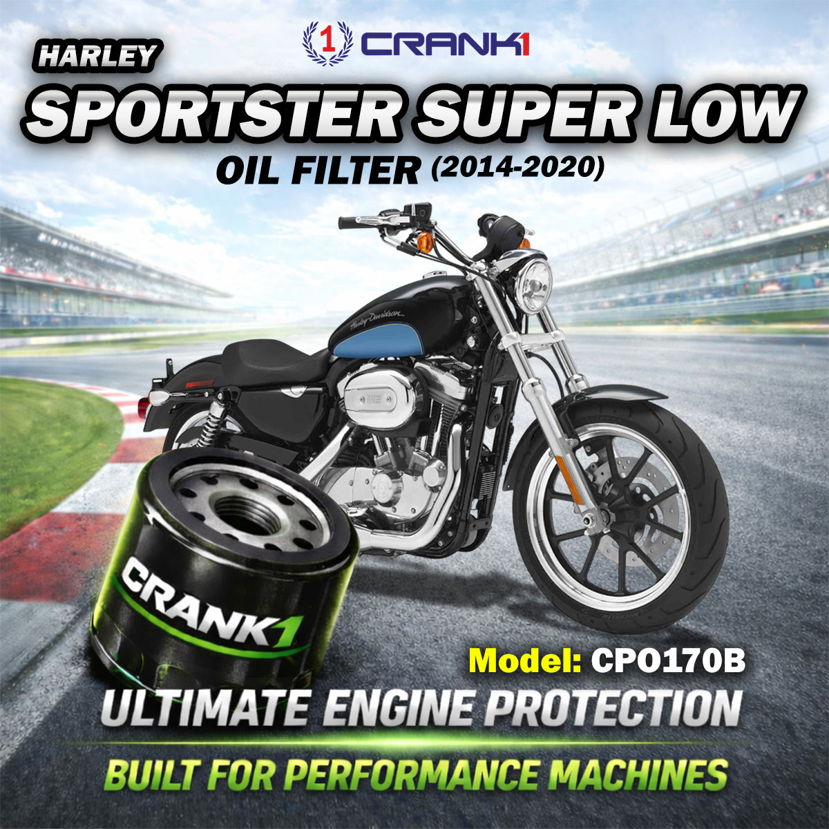 Oil Filter For Harley Davidson Sportster Super Low (2014-2020) - CPO170B - CRANK1