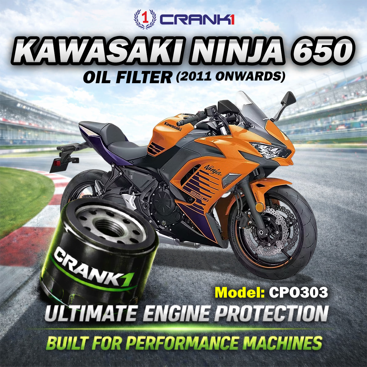 Oil Filter For Kawasaki Ninja 650 (2011 Onwards) - CPO303 - CRANK1