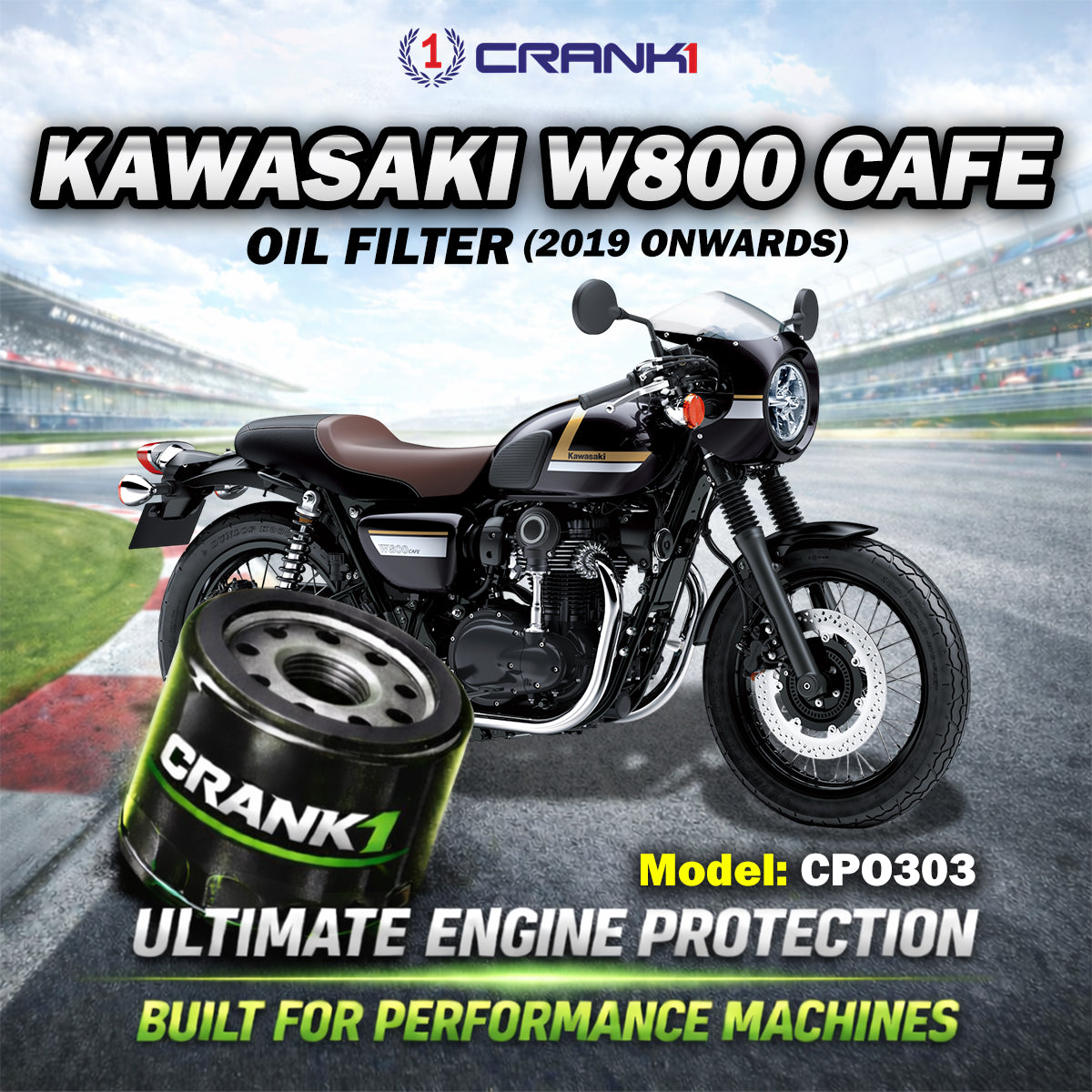 Oil Filter For Kawasaki W800 Cafe (2019 Onwards) - CPO303 - CRANK1