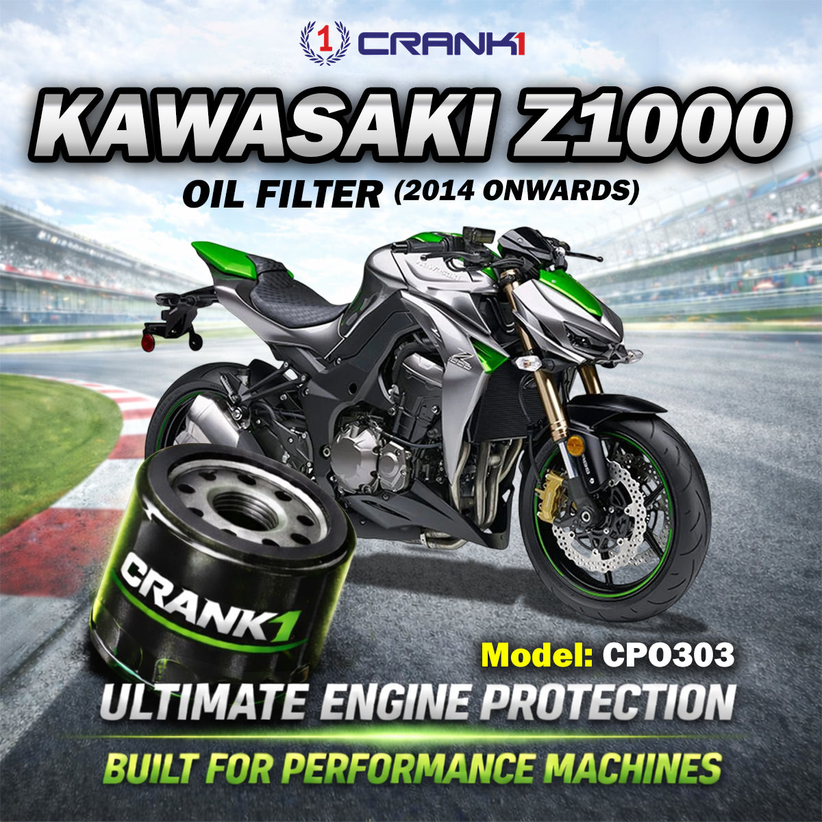 Oil Filter For Kawasaki Z1000 (2014 Onwards) - CPO303 - CRANK1