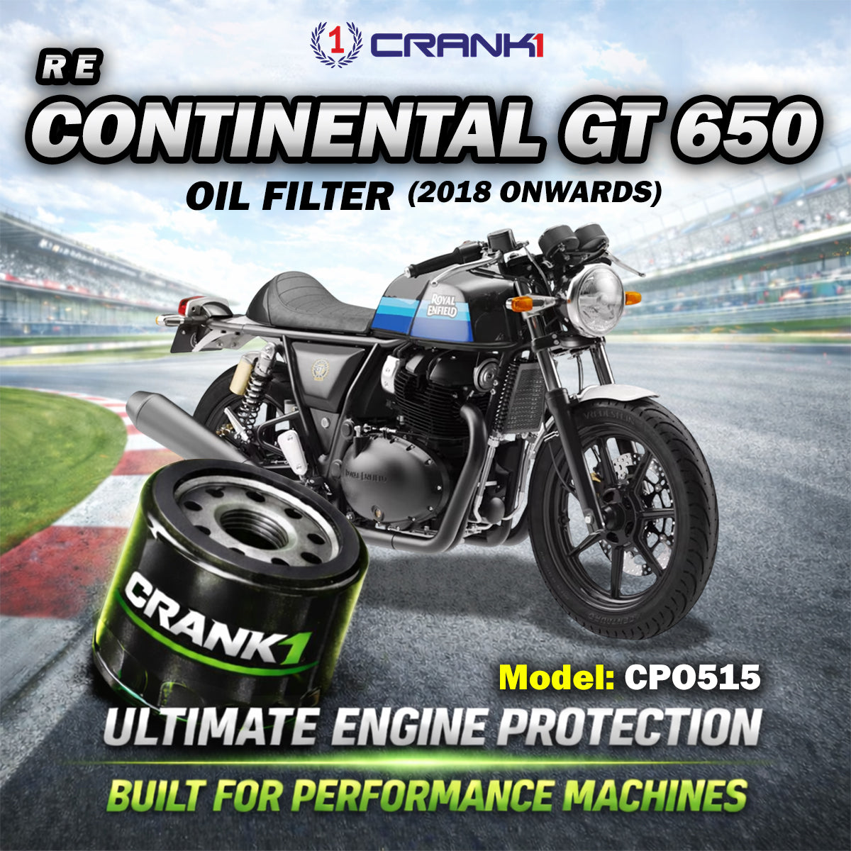 Oil Filter For Royal Enfield Continental GT 650 (2018 Onwards) - CPO515 - CRANK1