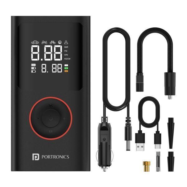 Portronics-Vayu 150 PSI Tire Inflator For Cars & Bikes-Black (POR 1480)